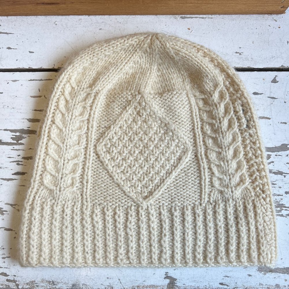 Vintage 80s Burberrys Irish Wool Diamond Cable Knit Fair Isle Beanie Hat - Picture 2 of 9